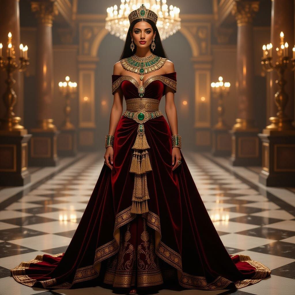 Egyptian Queen in Baroque Jewelry in Grand Ballroom