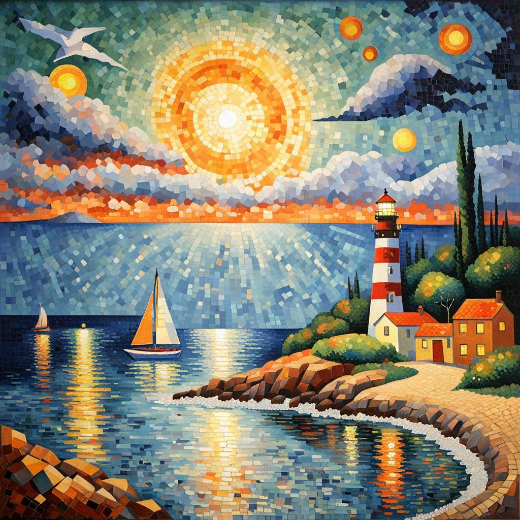 Shooting Star Over Beach in Pointillist Post-Impressionism