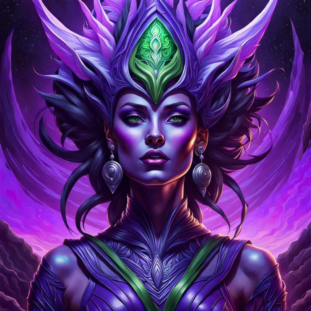 Fierce Purple Alien Woman in Fantasy Art Style