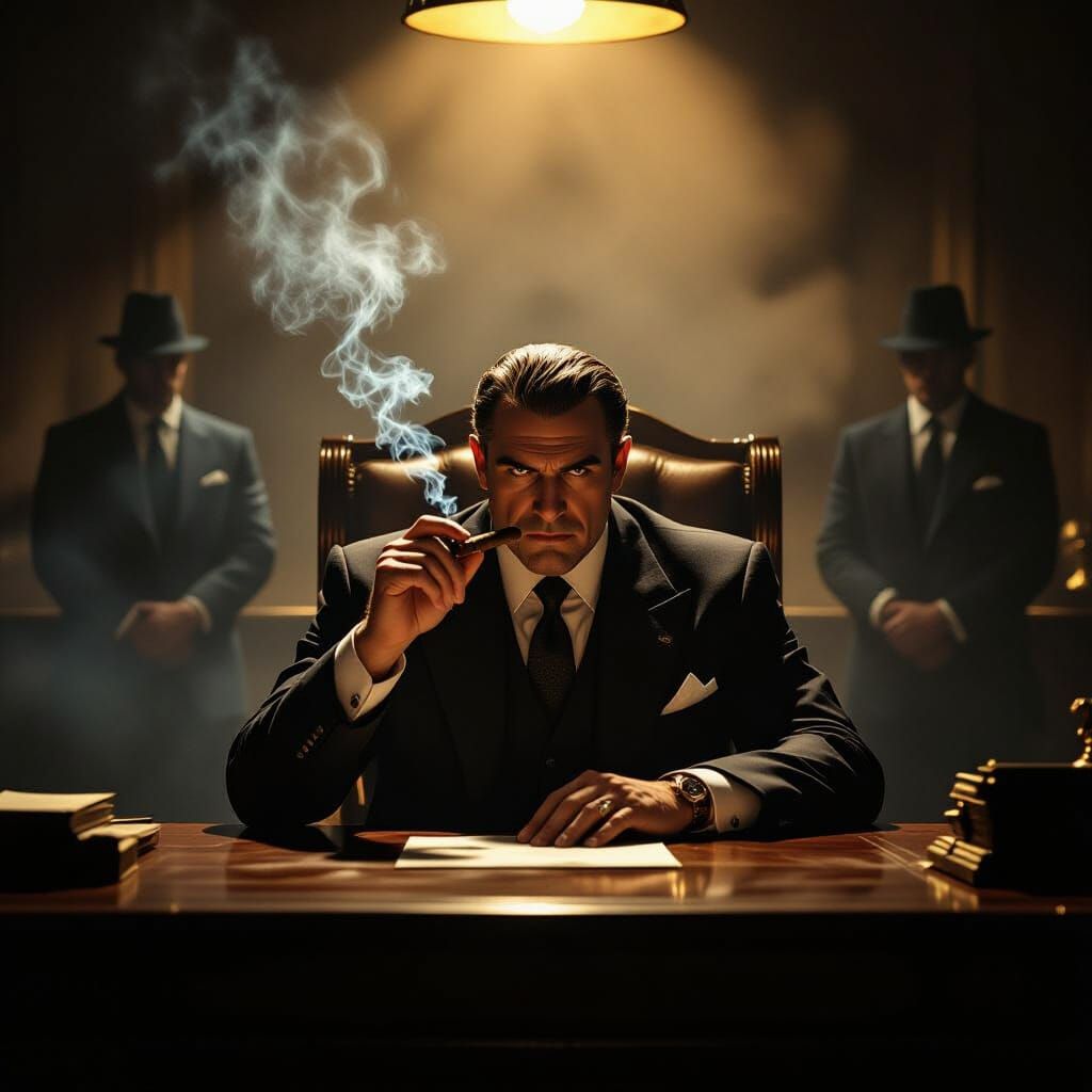 Mafia Boss in Smoky Office, Noir Film Style