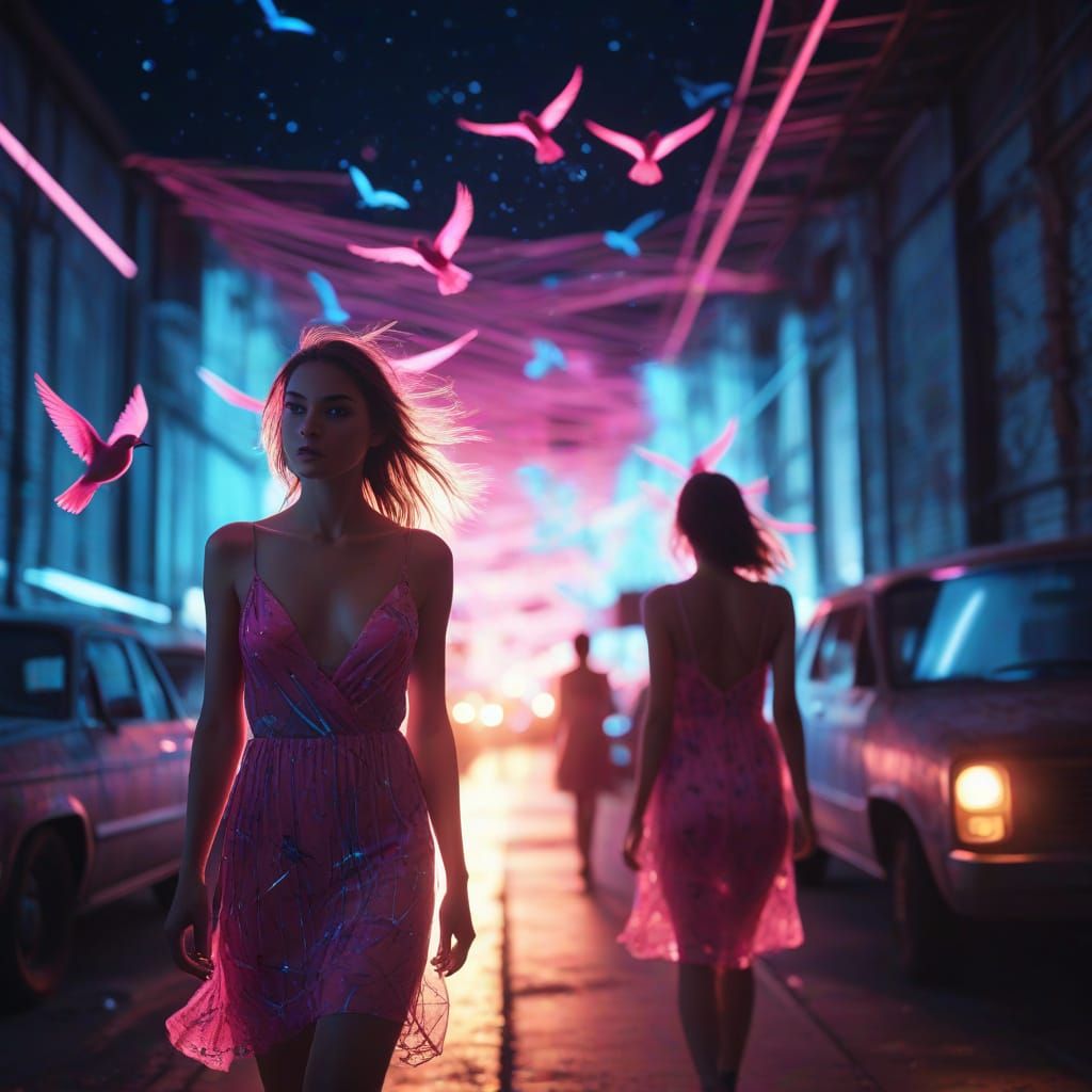 Dreamlike Urban Nightscape in Vibrant Analog Style