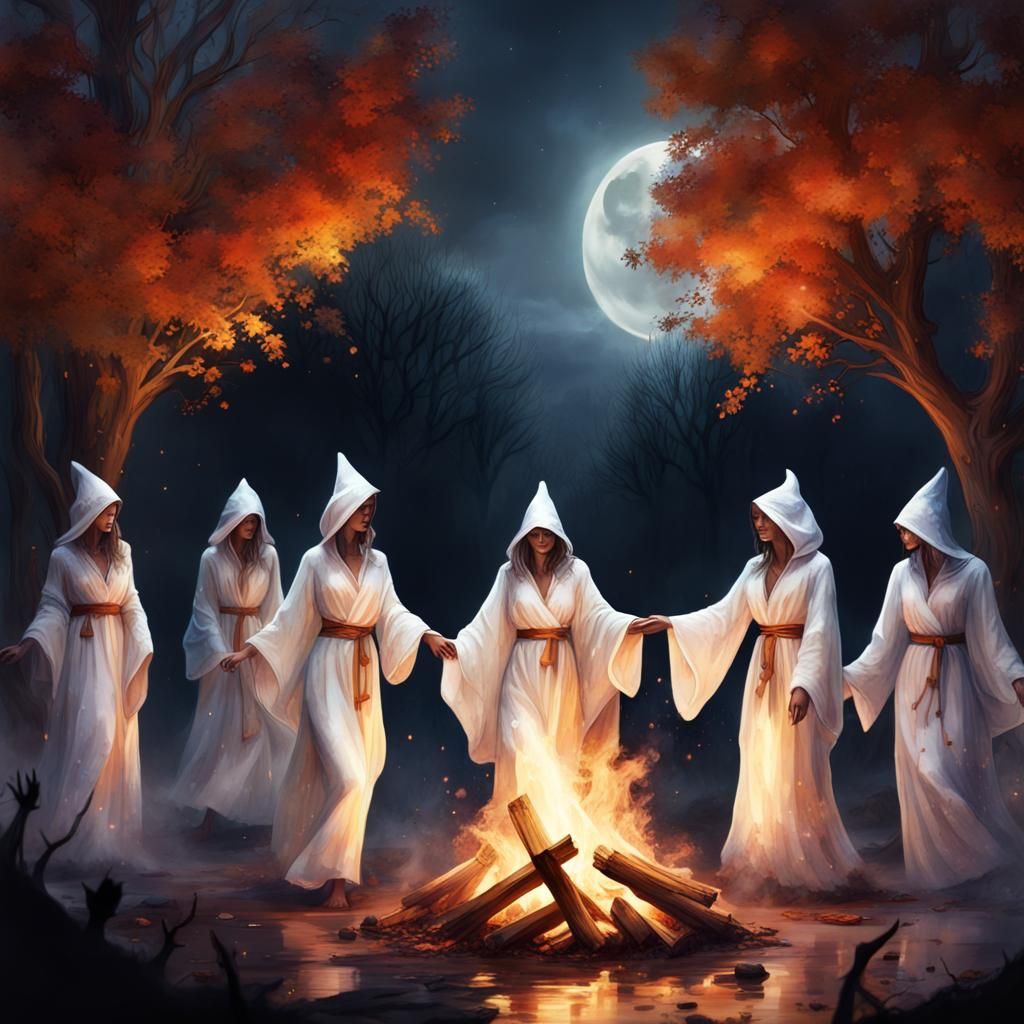 Bonfire Night: Samhain Watercolor Illustration