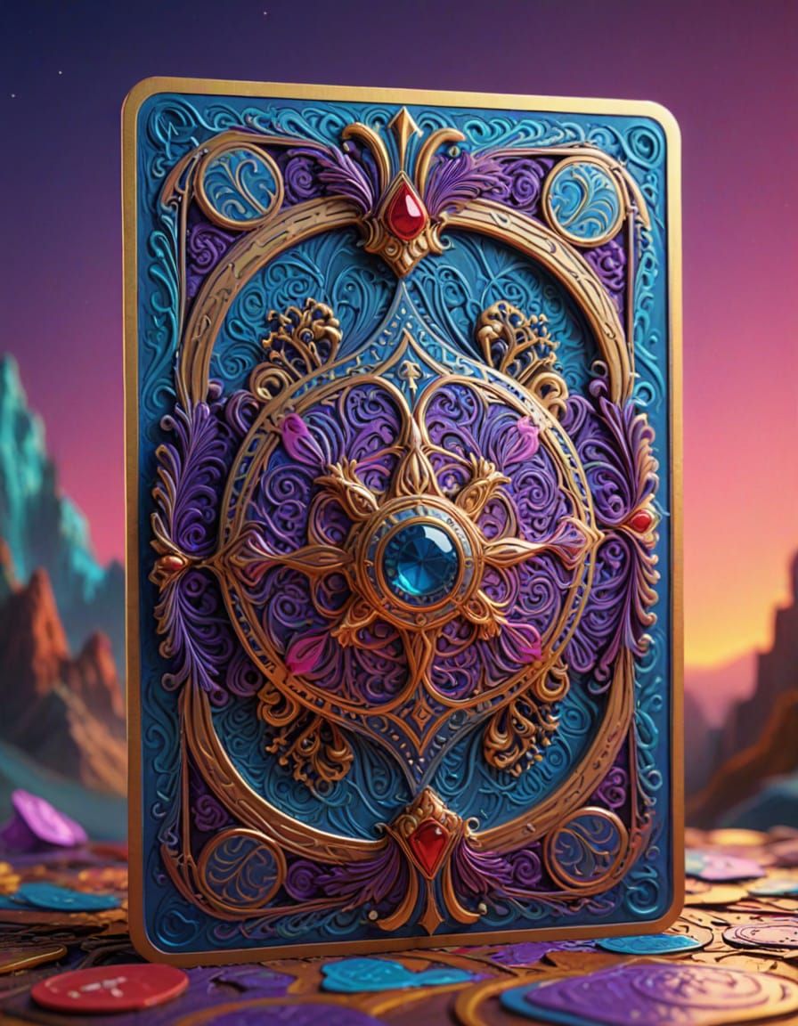 Hyper-Detailed 3D Playing Card in Fantasy Landscape