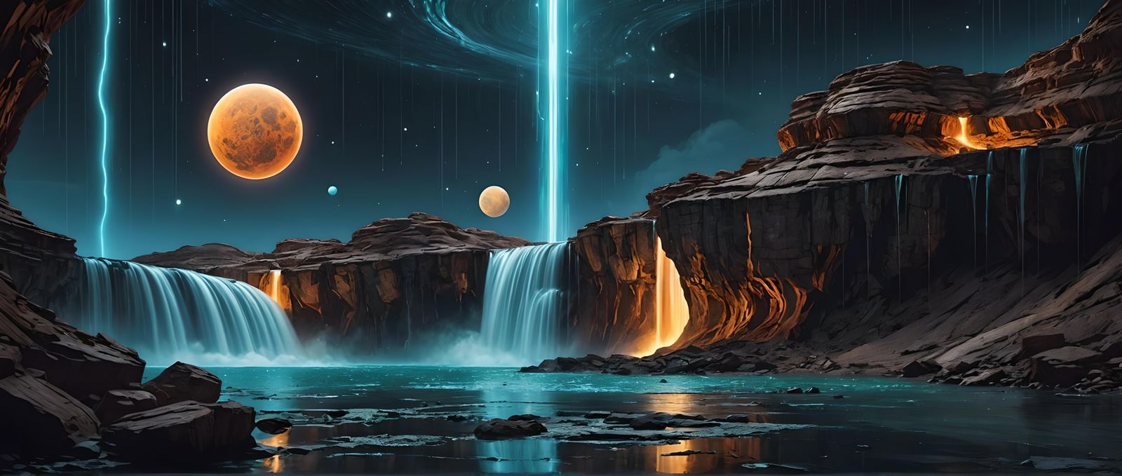 Cosmic Waterfalls of Jupiter in Cubist Style