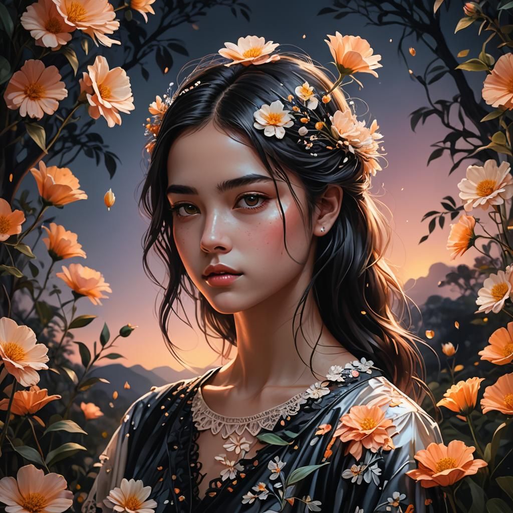 Fantasy Portrait of Woman in Wildflower Meadow