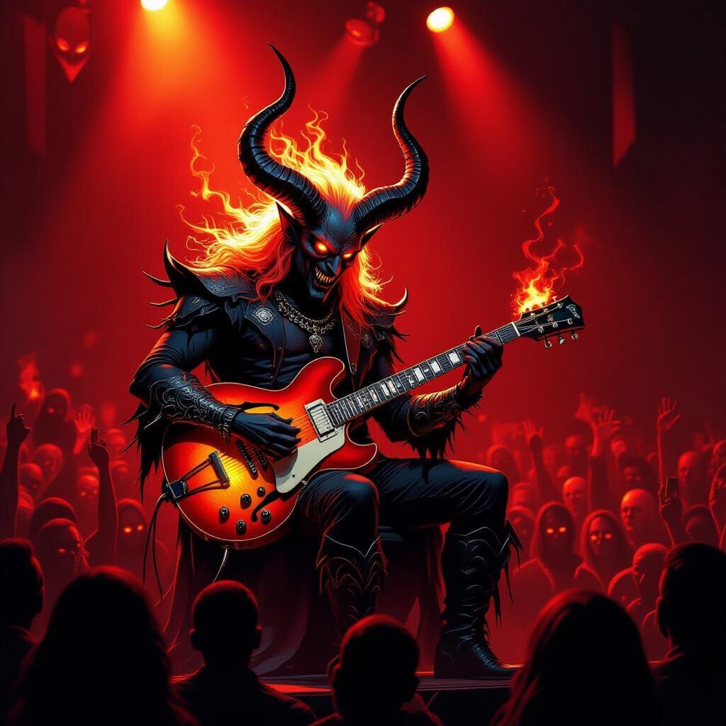 Hellvis: Demonic Guitarist in Crimson Light