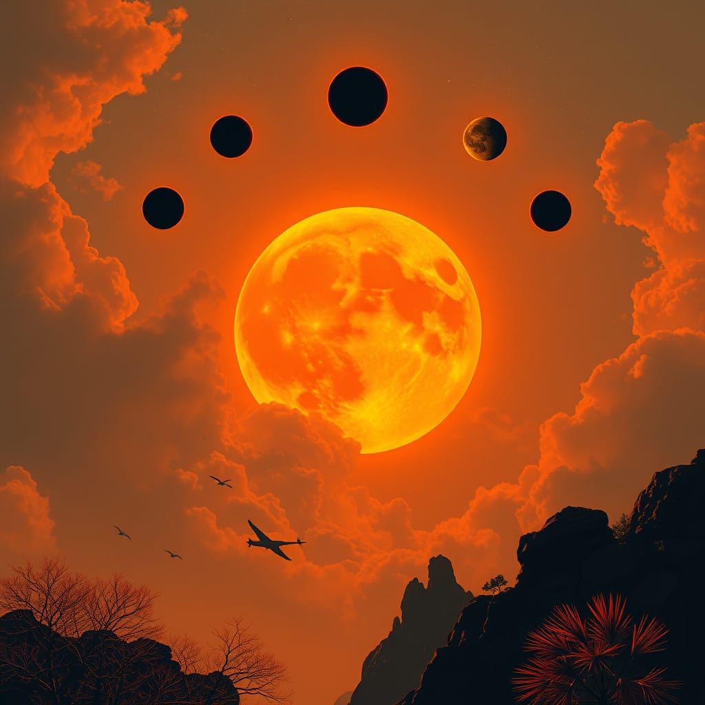 Celestial Alignment in Vibrant Orange Hues