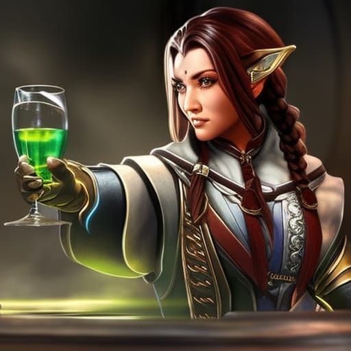 Hyperrealistic Hobbit Bartender in Splash Art Style