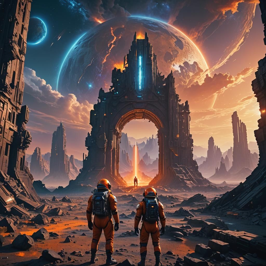 Astronaut at Ruined City Portal: Digital Matte Painting