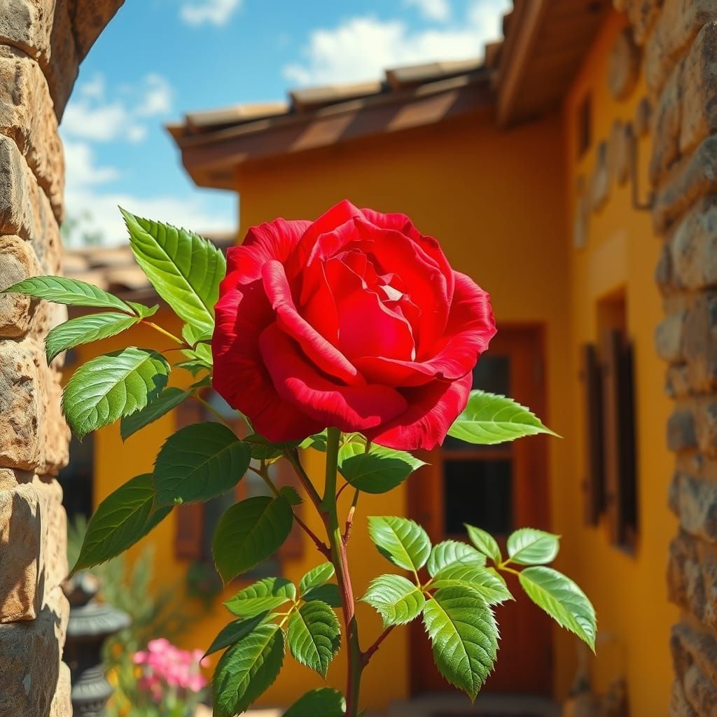 Red Rose in Rustic Home: Impressionistic Style