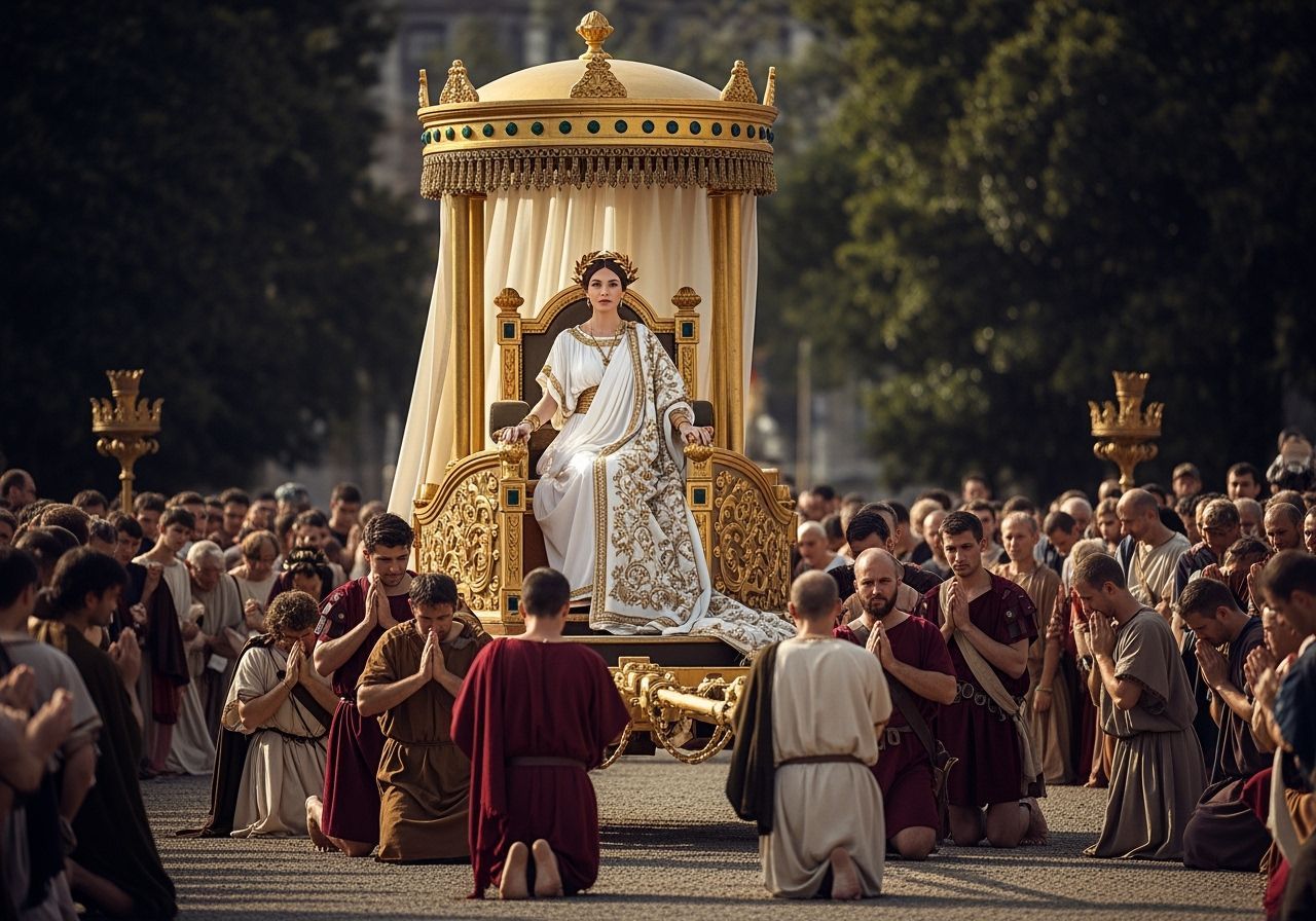 Regal Roman Empress on Gold Chariot Throne