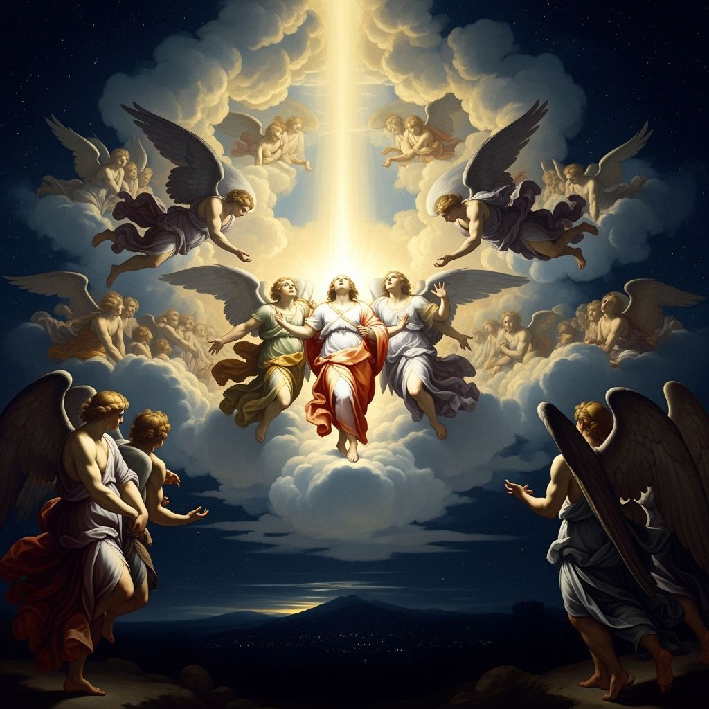 Angels in Luminous Clouds, Classical Painting Style