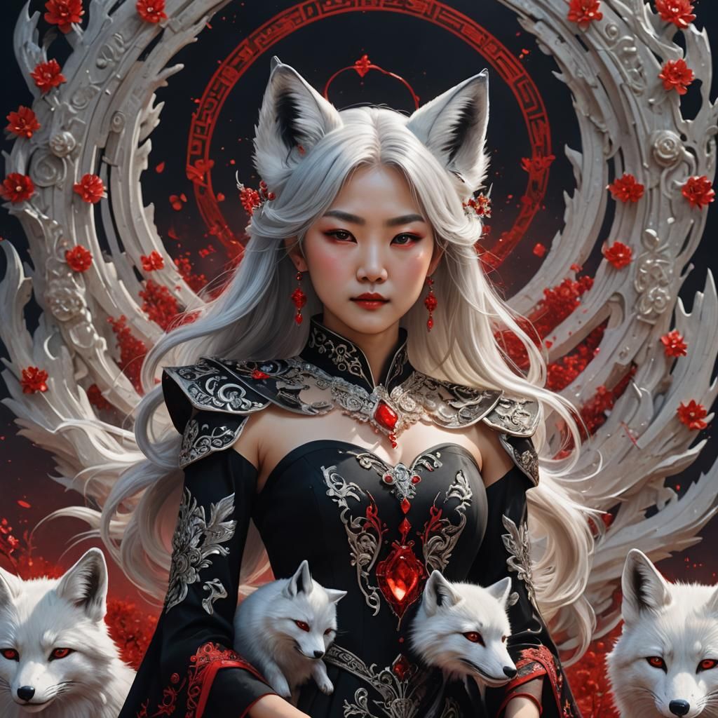 Korean Vampire Queen with Fox Ears in Matte Painting