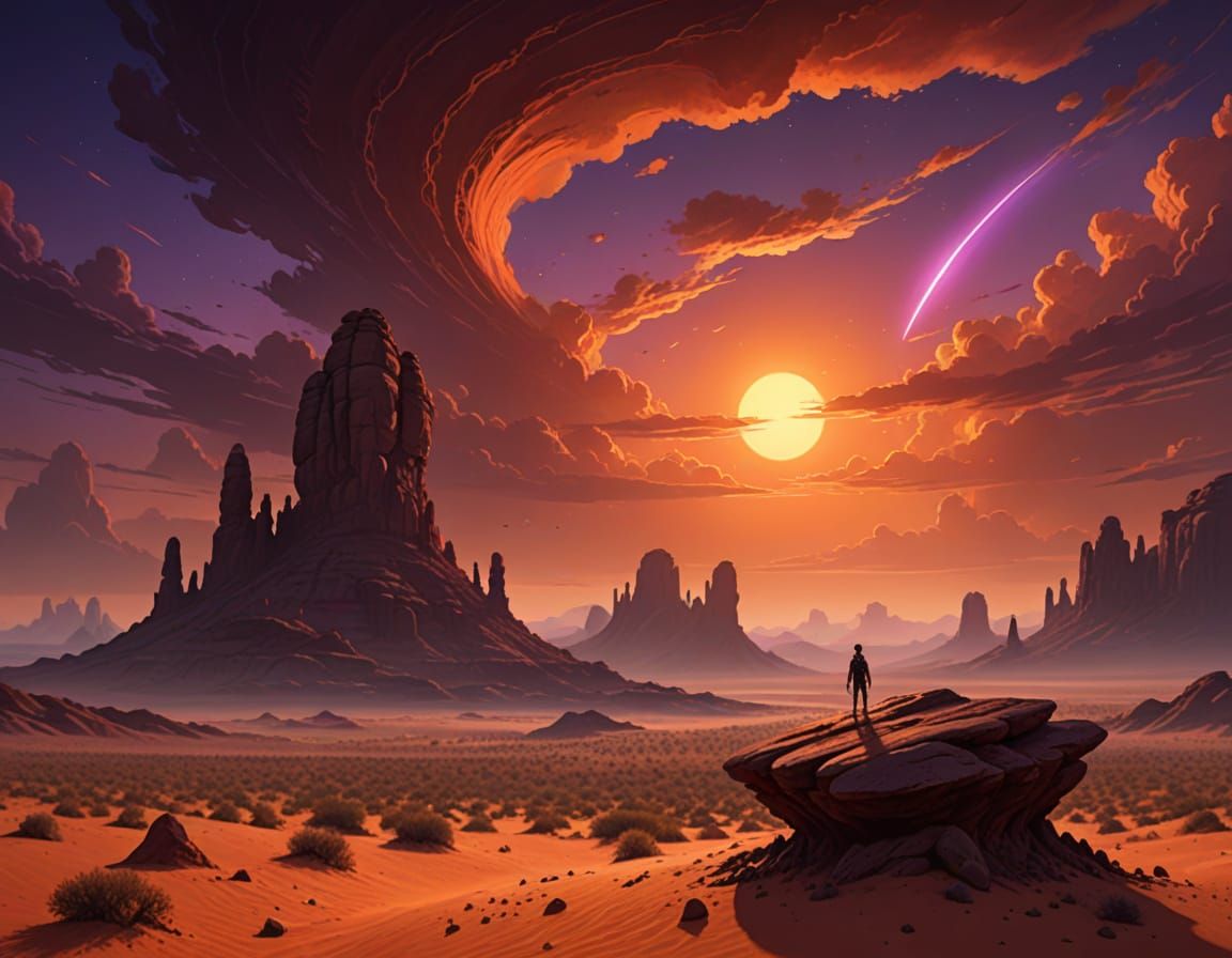 Surreal Desert Sunset Digital Matte Painting