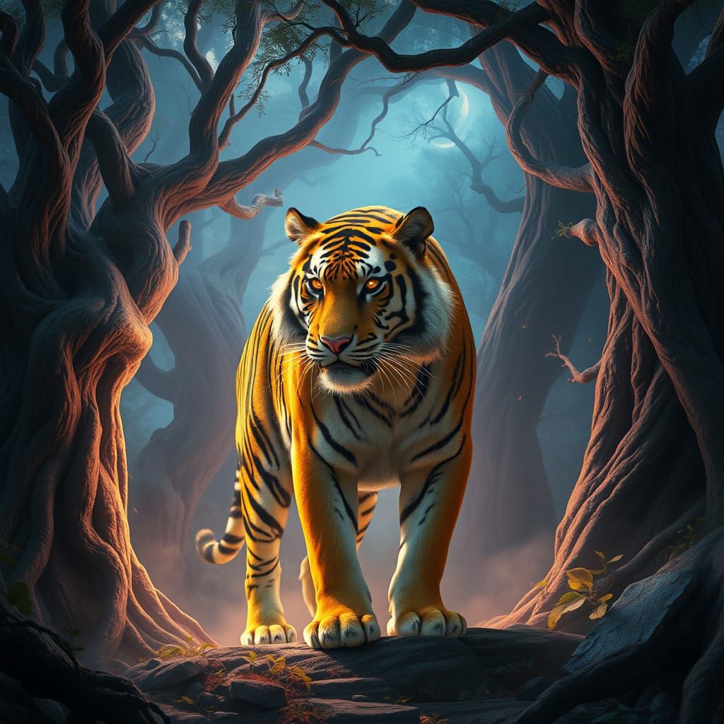 Regal Tiger in Mystical Forest with Ethereal Glow