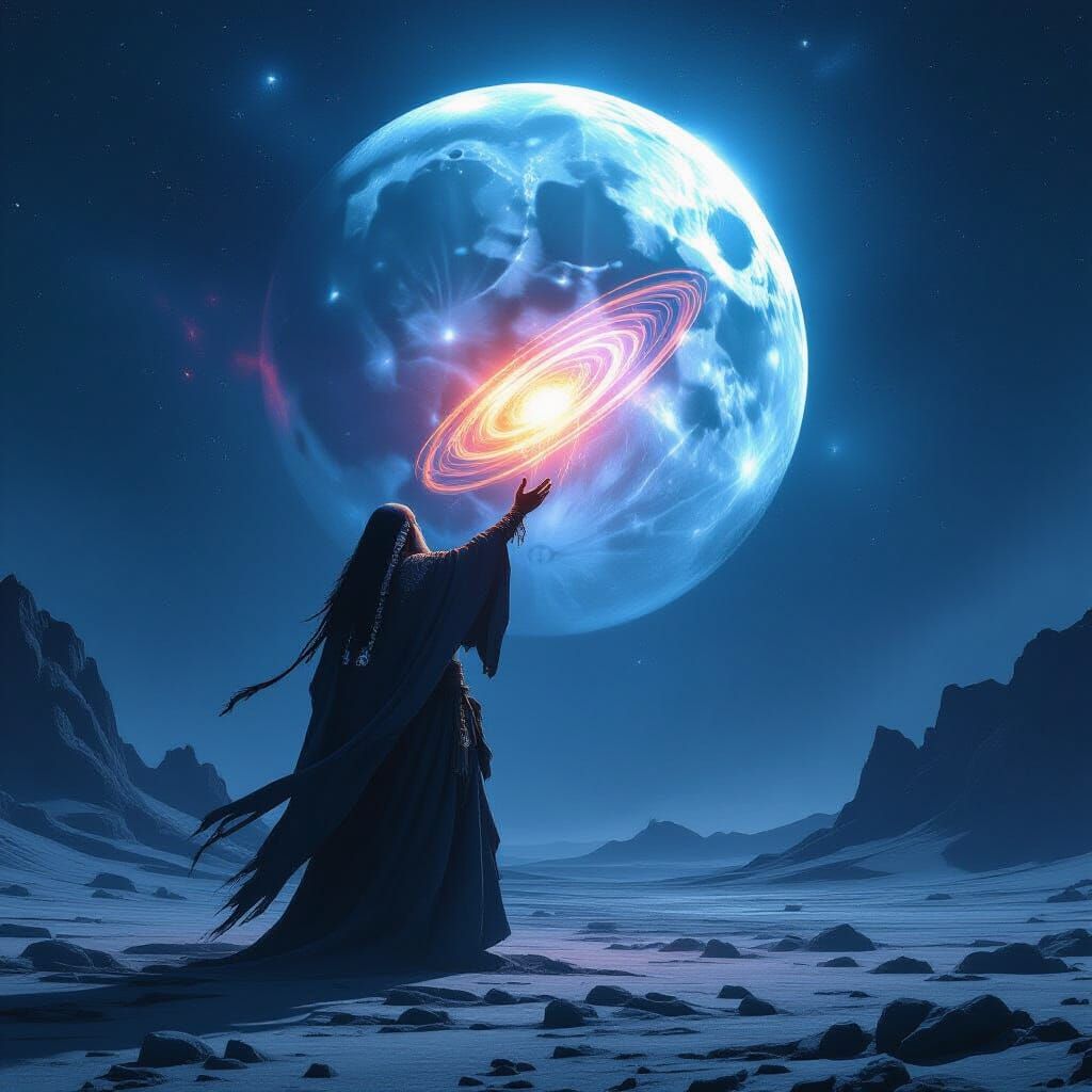 Ancient Shaman on Moon with Galactic Device