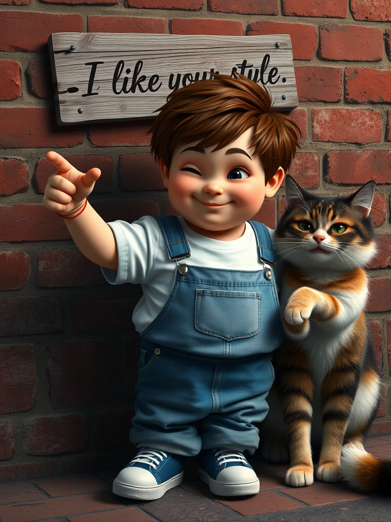 Playful Boy Points Finger in Dark Fantasy Setting