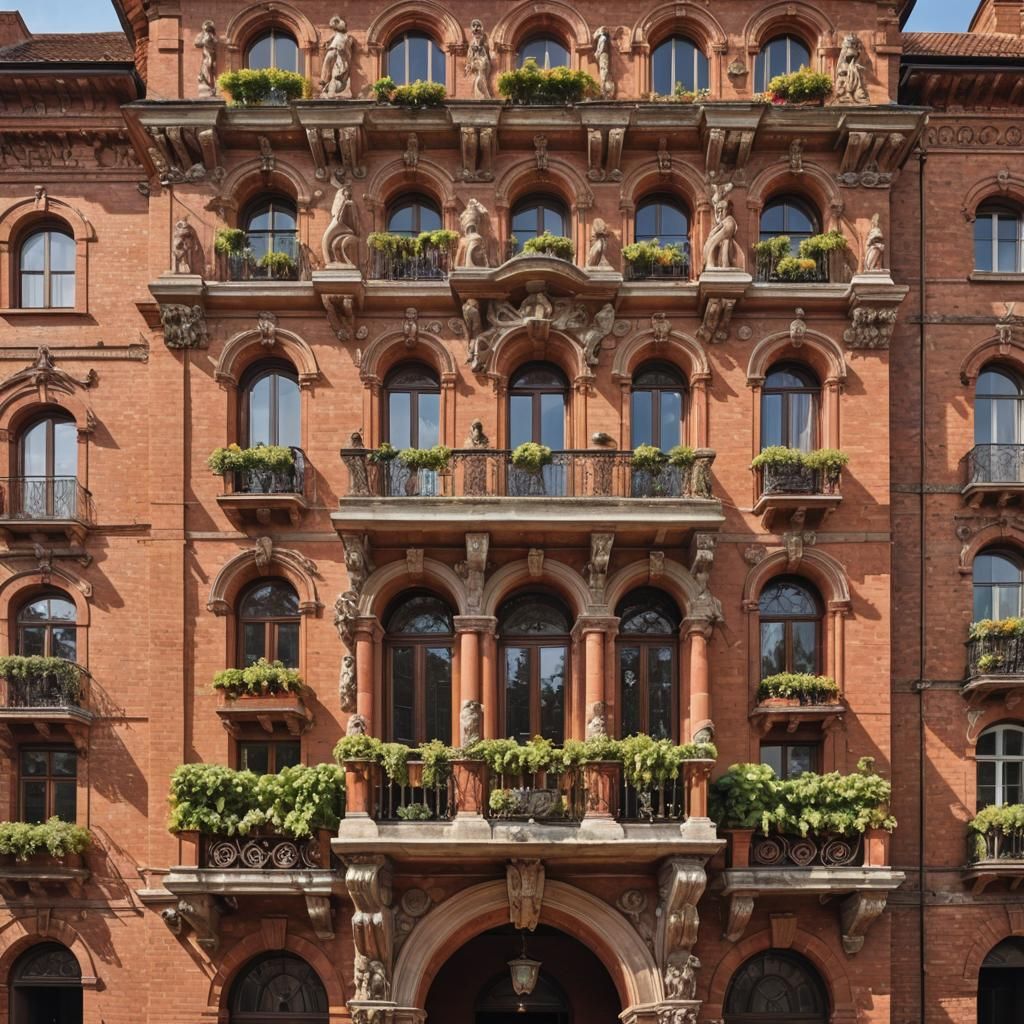 Florentine Style Red Brick House with Courtyard