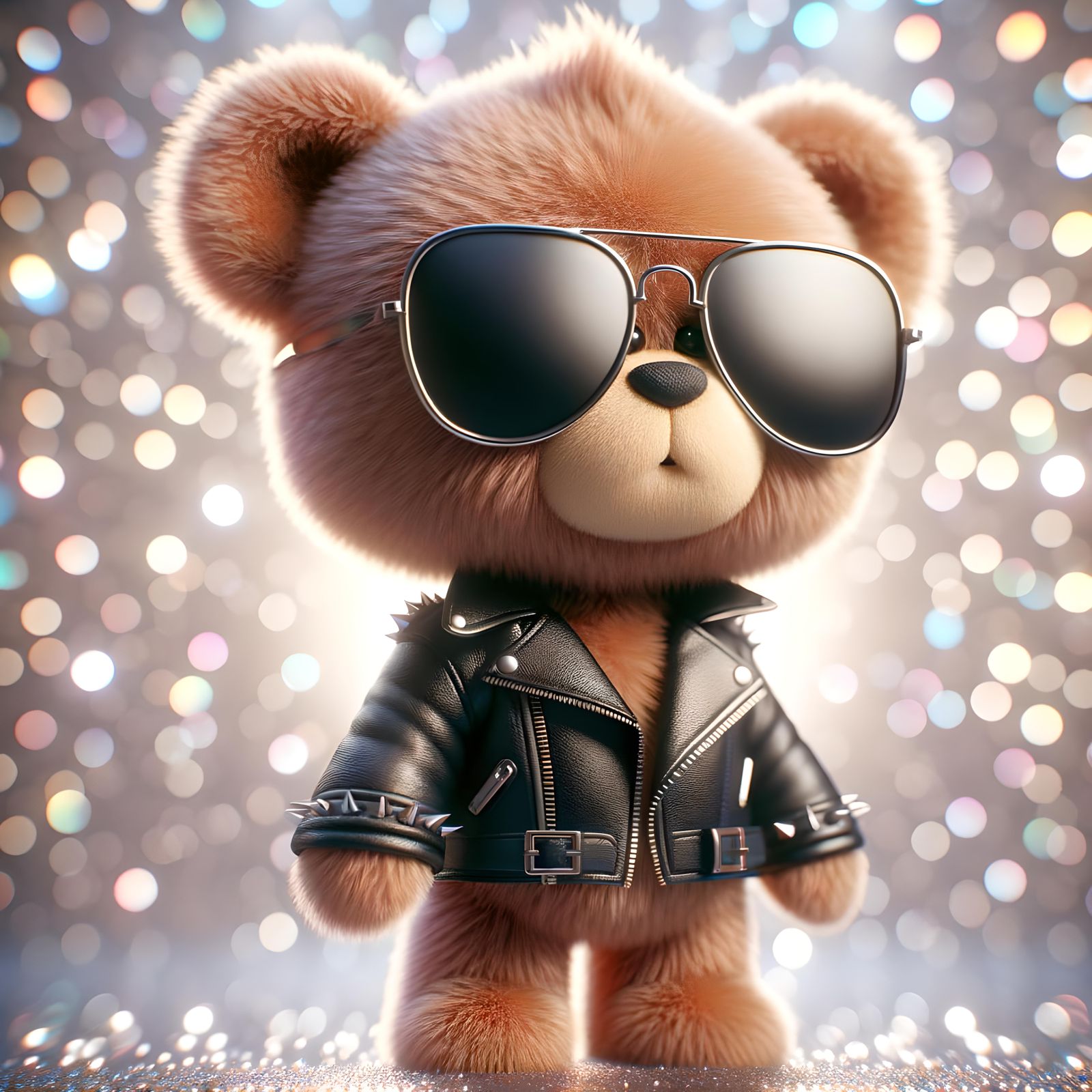 Endearing Teddy Bear in Leather Jacket 3D Render