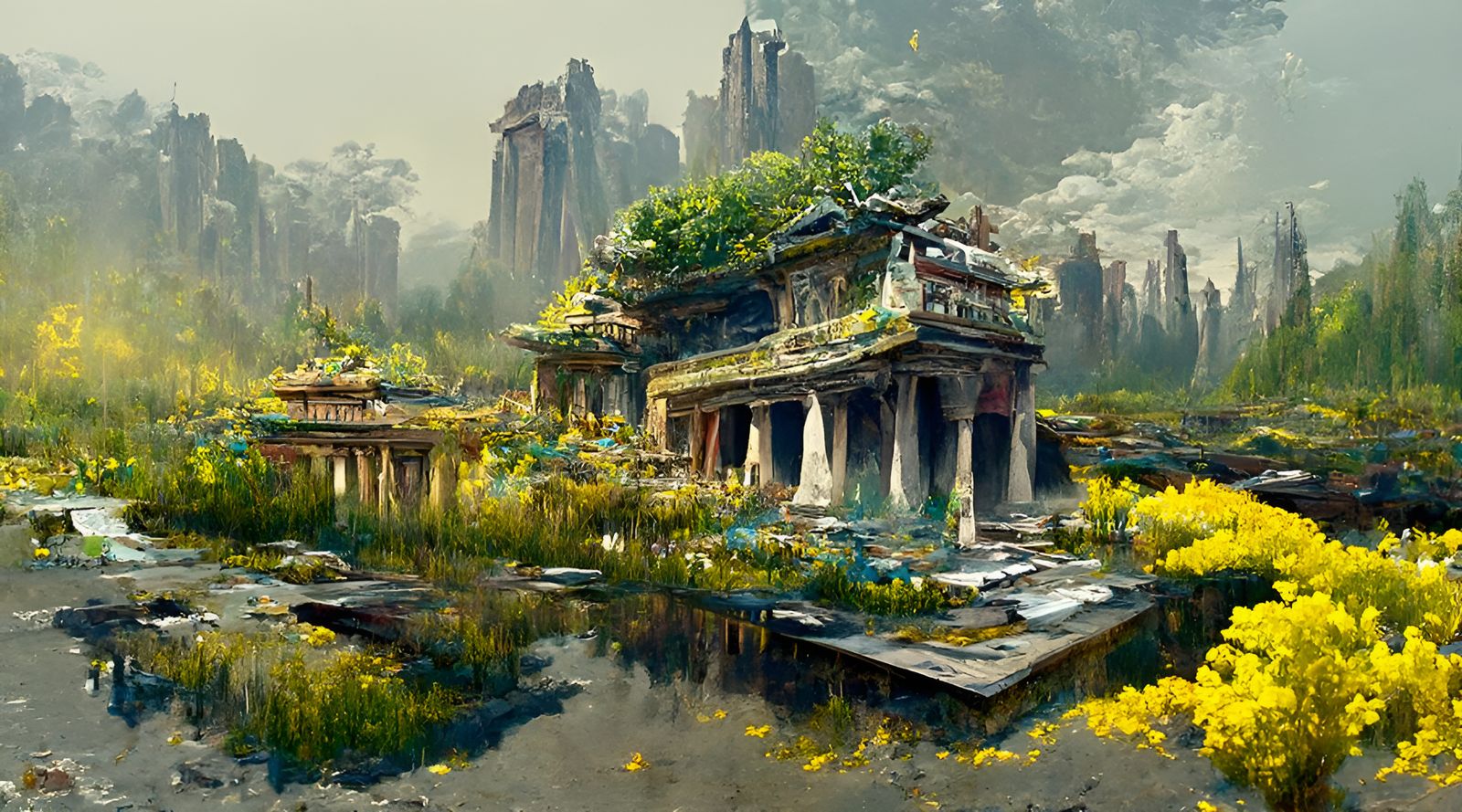 Post-Apocalyptic Temple Grounds in Hudson River Style