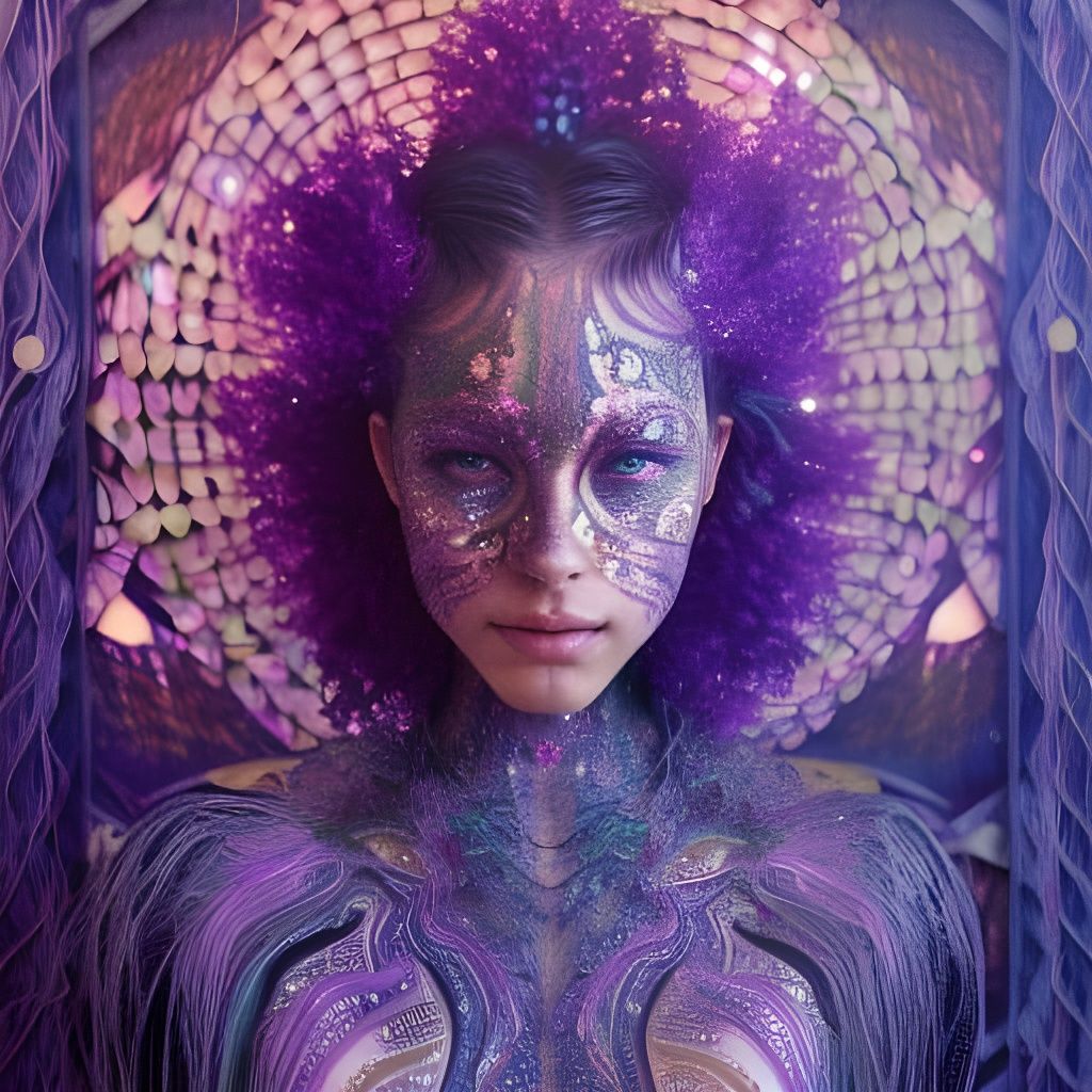 Purple-Haired Amazon Warrior in Hyperdetailed Fantasy Art
