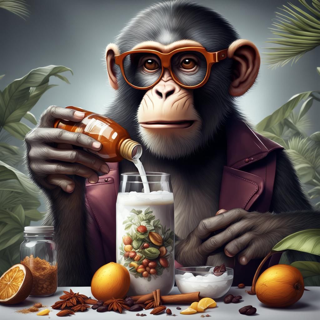Cool Monkey Mixologist in Detailed Matte Painting