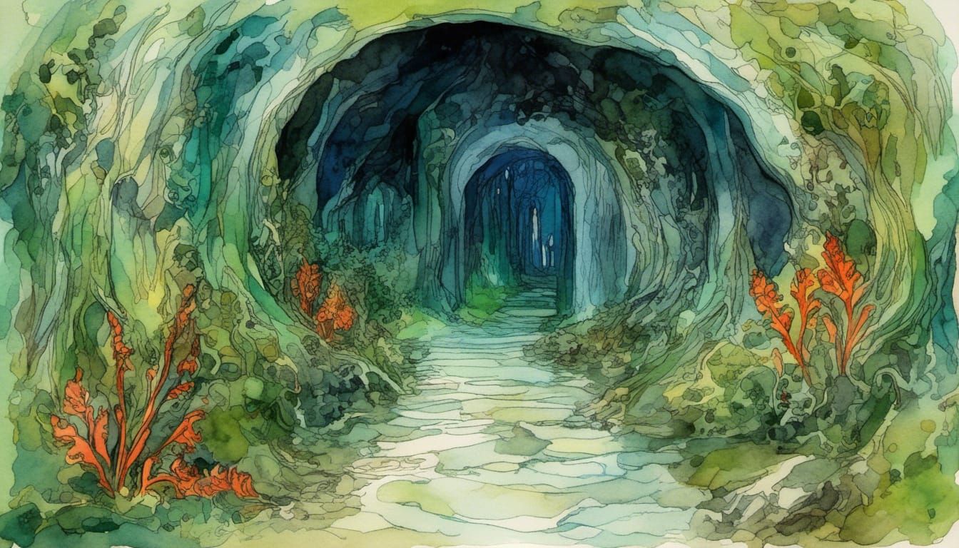 Mystical Forest Monastery in Art Nouveau Style