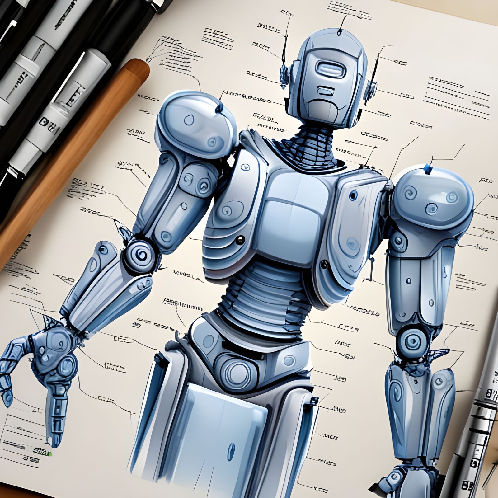 Detailed Robot Blueprint Technical Illustration