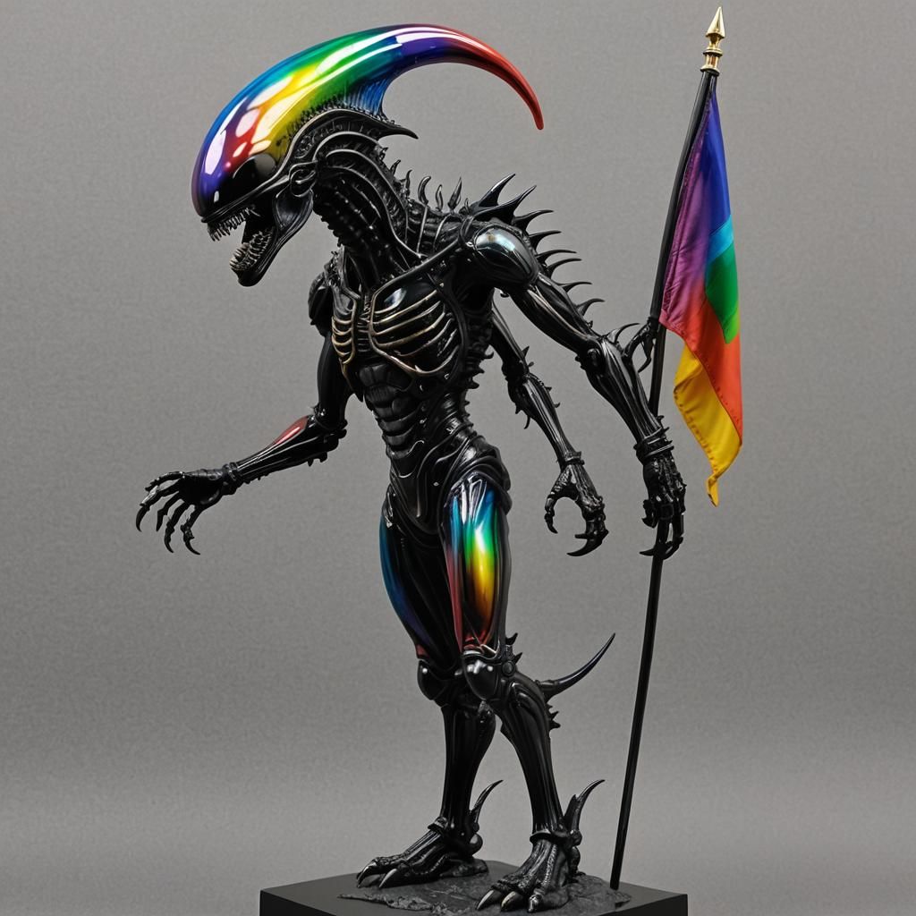 Rainbow Xenomorph Pride Statue in Blown Glass
