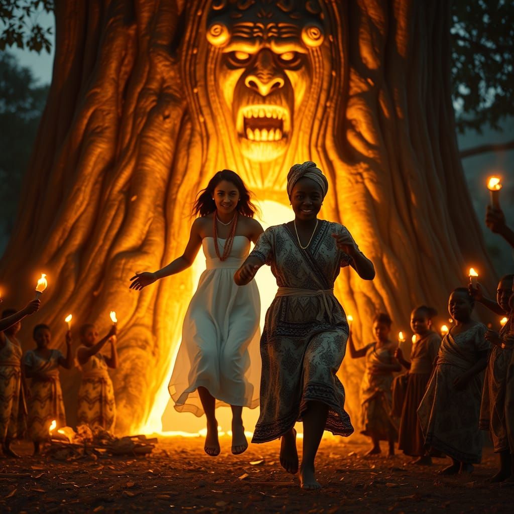 Magical Iroko Tree Reveals Joyful Reunion in Golden Light