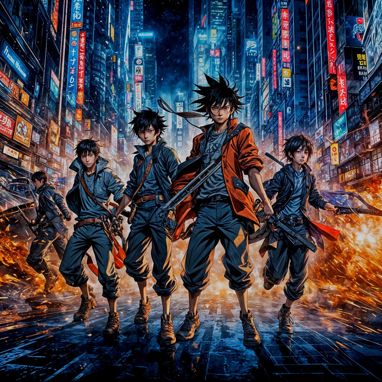 Anime Heroes Clash in Tokyo's Neon Streets