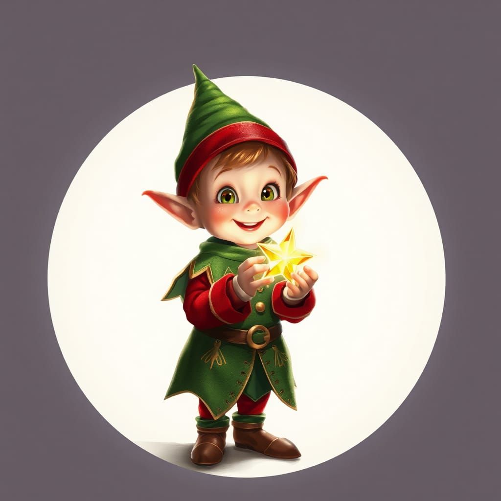 Elf with Glowing Star Bow in Dreamlike Style
