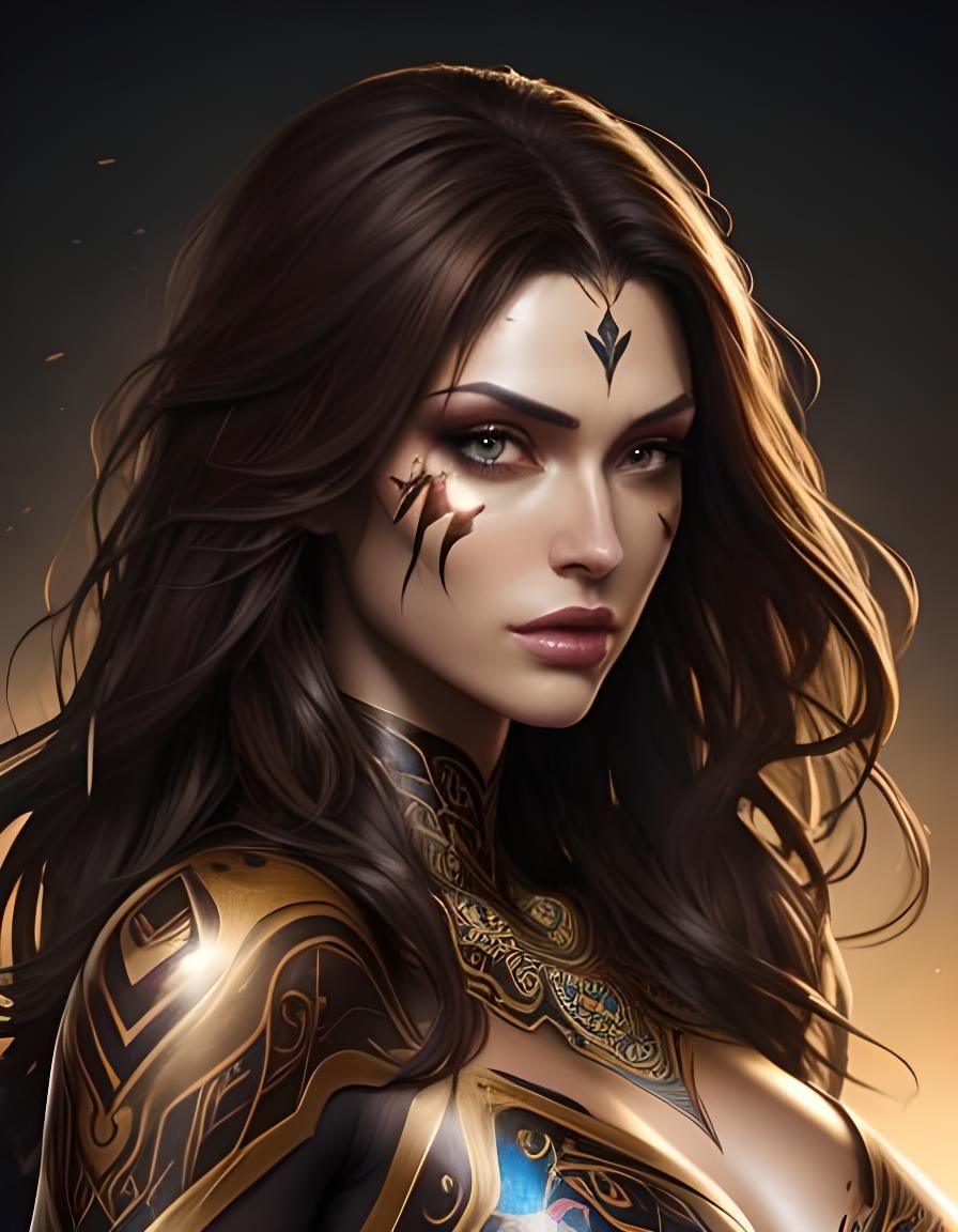 Beauty brunette bodypainting, huge chest, totally unrated