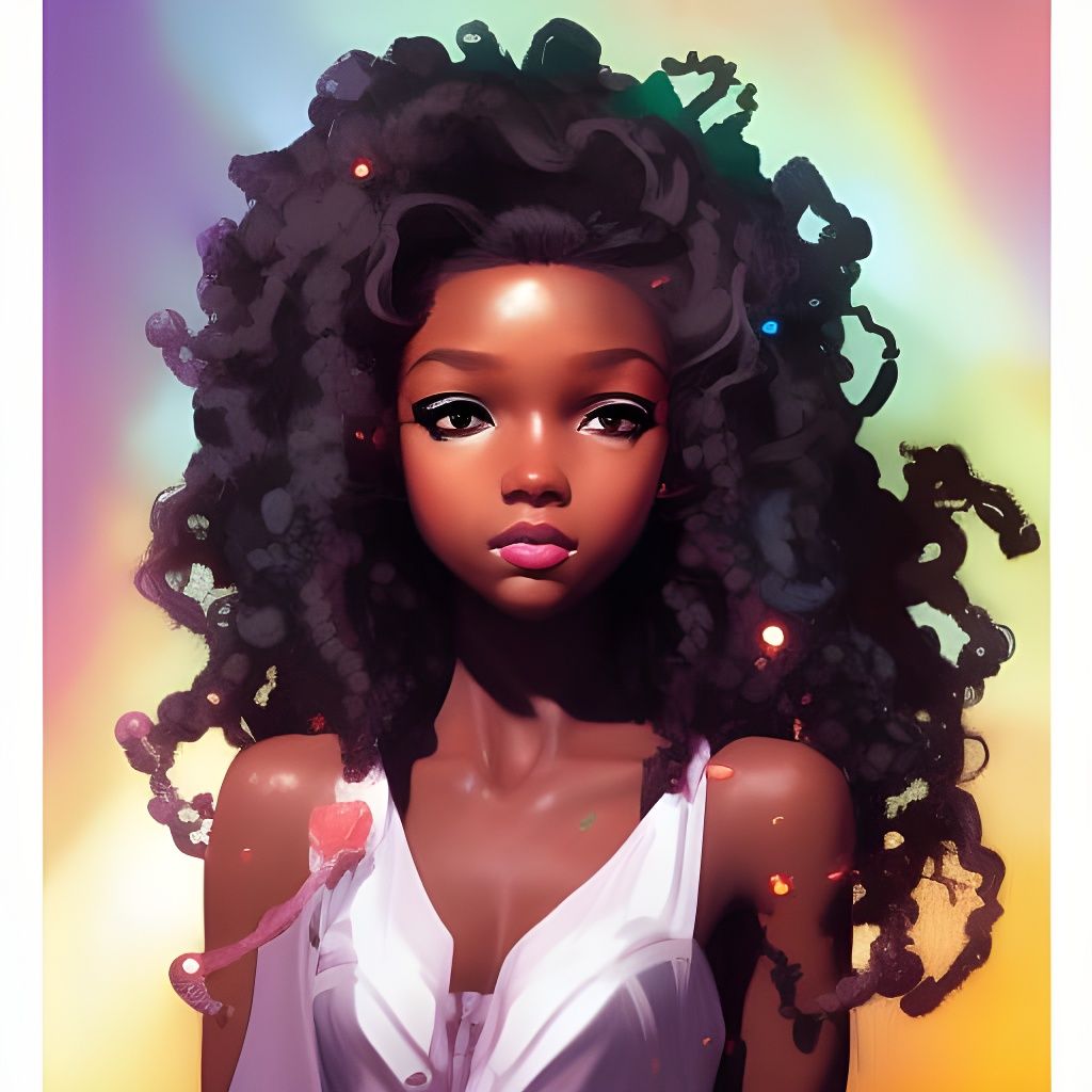 Black Anime Barbie Portrait in Hyperdetailed Style