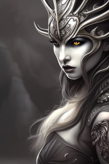 Dark Fantasy Wolf Girl Portrait in Silver Armor