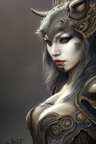 Dark Fantasy Wolf Girl in Silver Armor