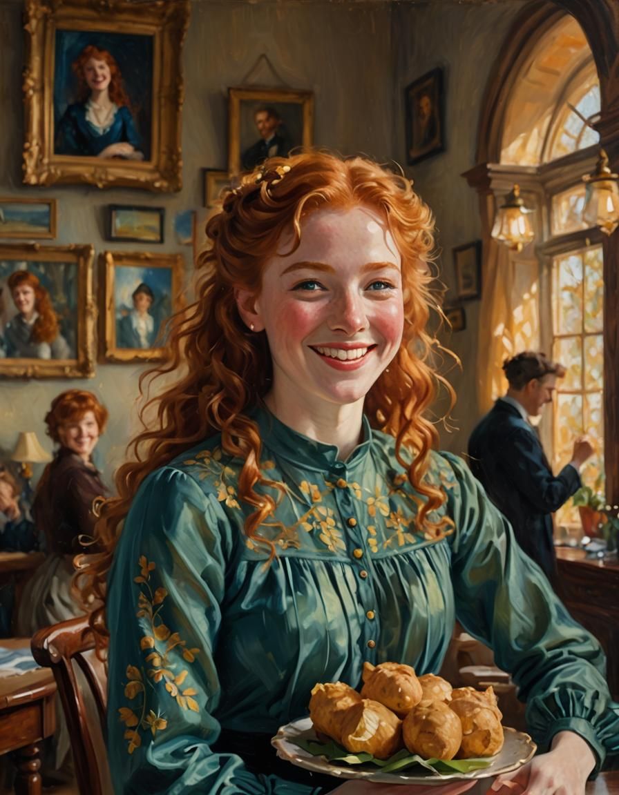 Ginger Irish Girl in Whimsical Impressionist Oil Painting
