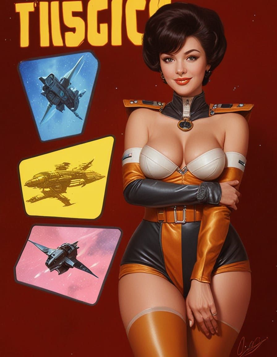Retro Sci-Fi Pinup in Spaceship Interior