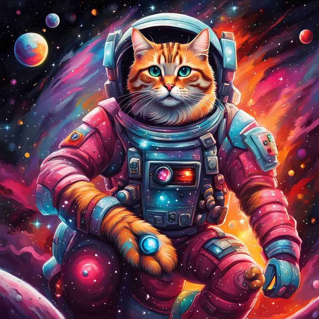 Festive Cat Battlesuit on Unicorn in Space