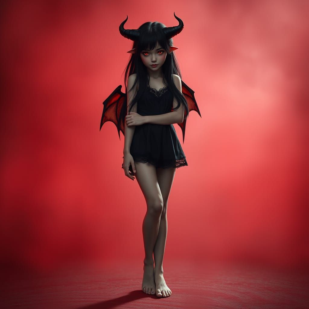 Mysterious Dark Angel in Soft Red Haze