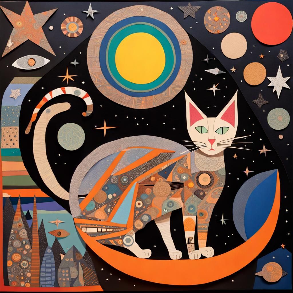 Whimsical Cat in Space Collage