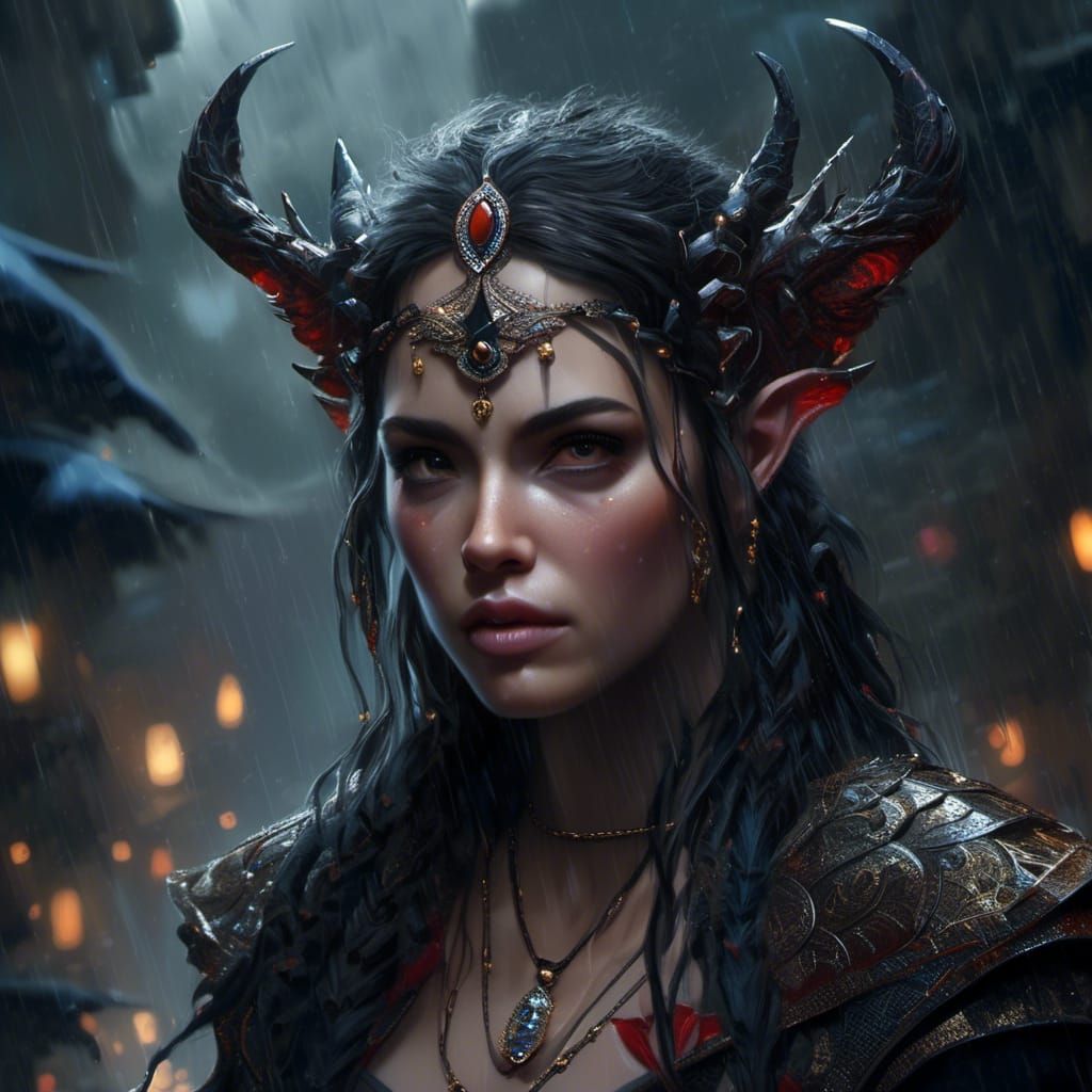 Demonic Creature in Rain: Dark Fairy Tale Art