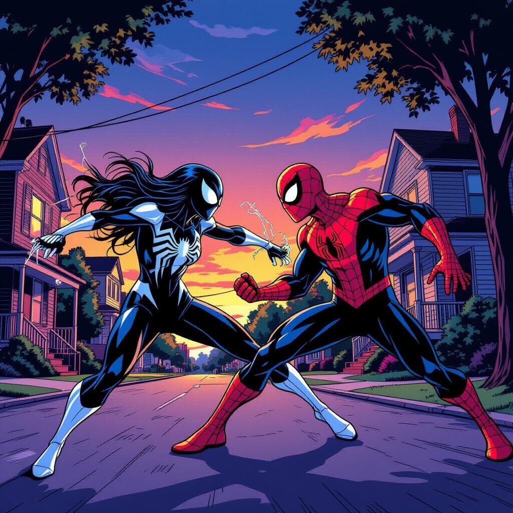 Venom Gwen Stacy Battles Spider-Man in Queens Comic Style