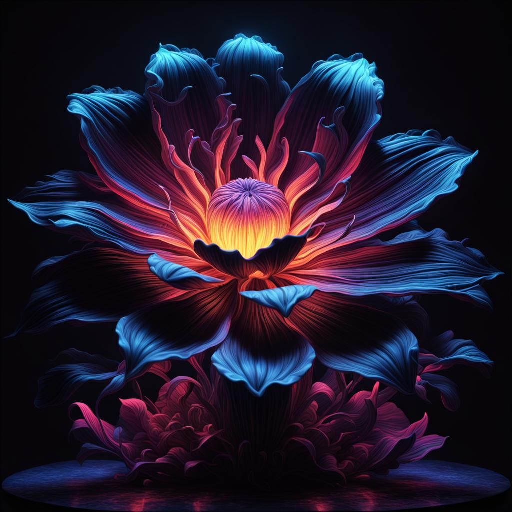 Giant Glowing Flower Black Light Art Sculpture