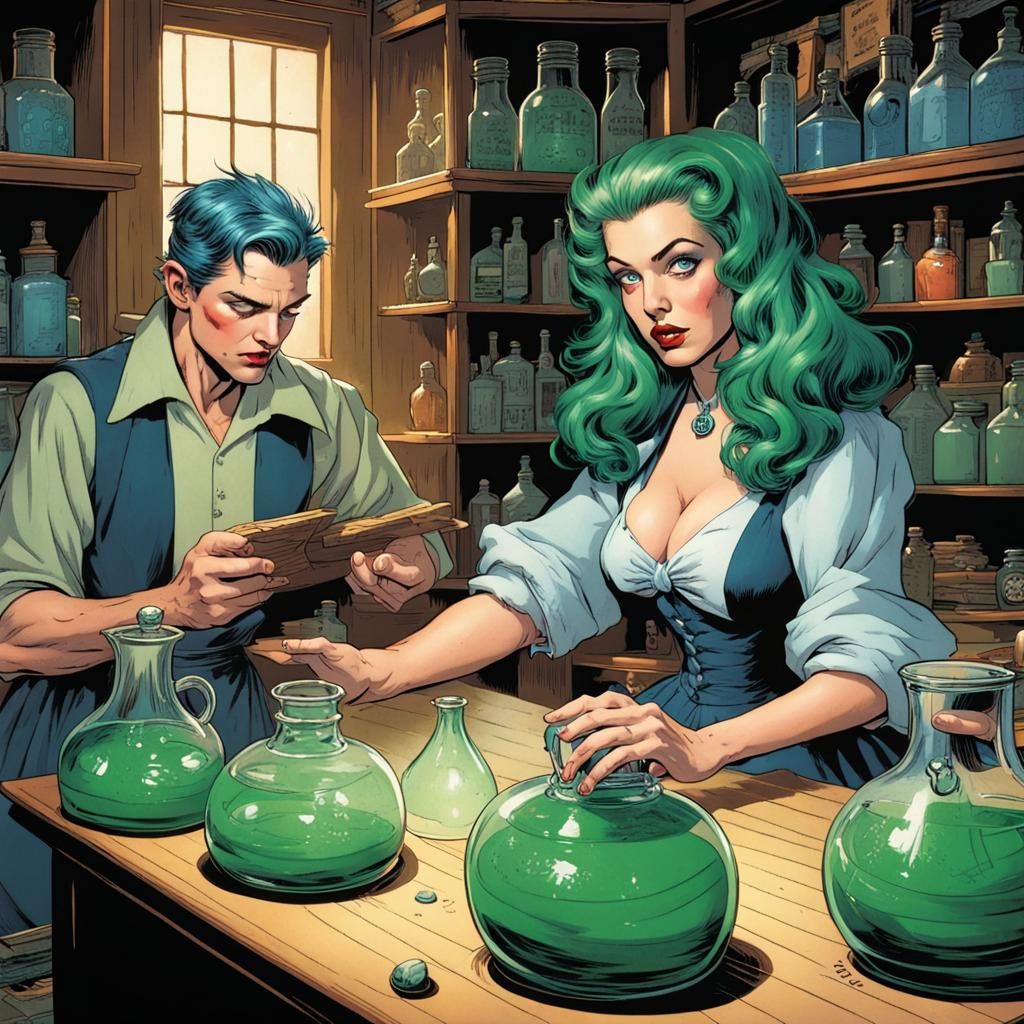 Potions Class for 1950s Witch in Comic Book Style