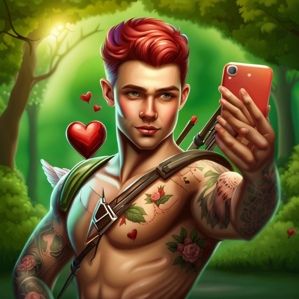 Cupid Selfie in the Park: Hyperdetailed Digital Art