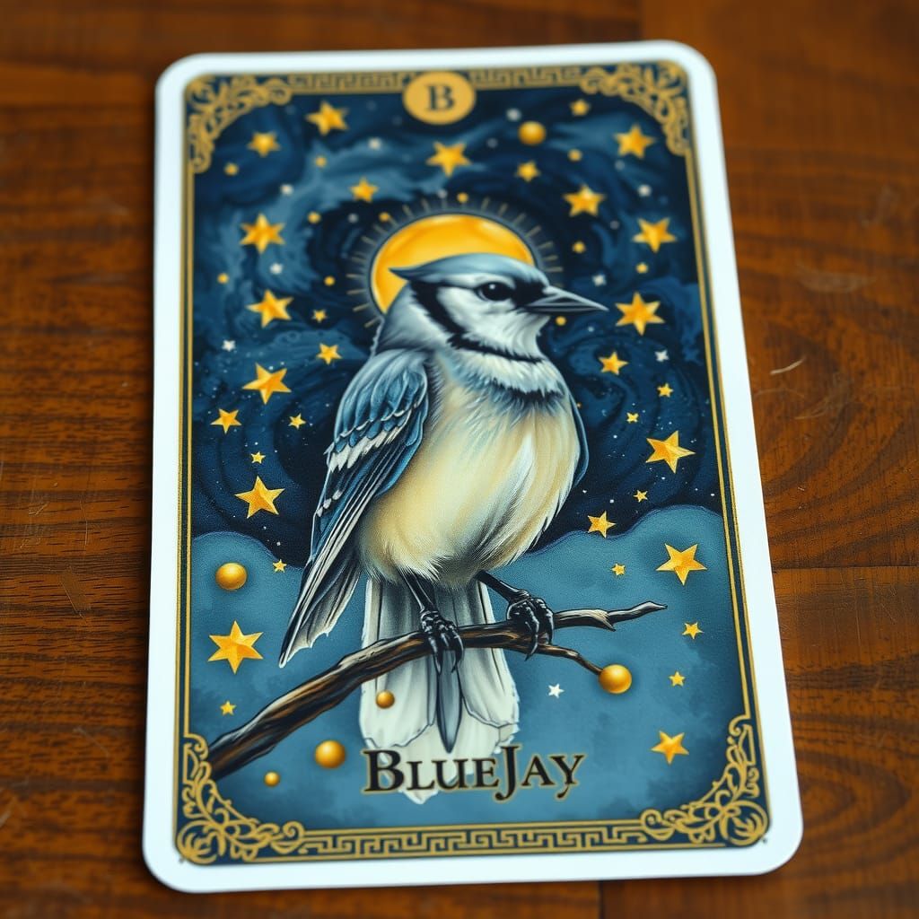 Bluejay Tarot Card in Oil Painting Style