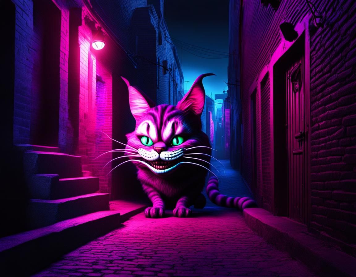 Neon Cheshire Cat in Fauvist Style