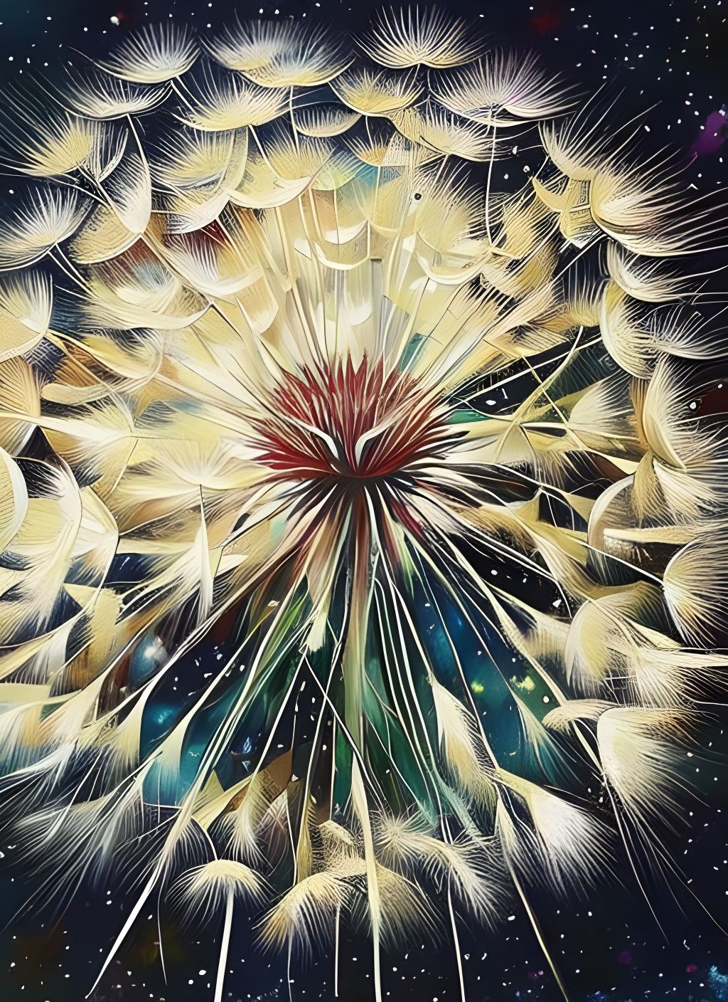 Dandelion Explosion in Colorful Impressionistic Style