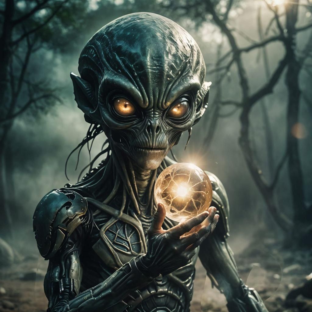 Alien Creature Poster with Glowing Orb